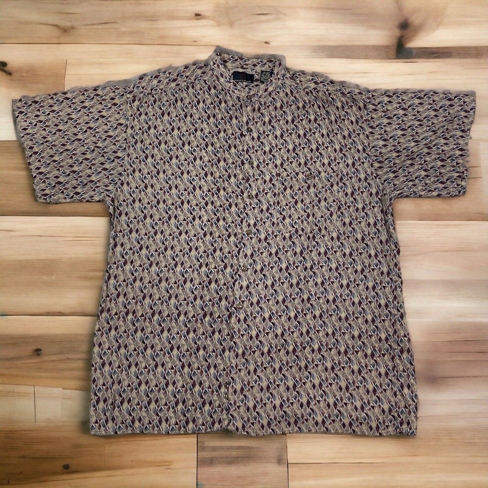 Zeidler & Zeidler Shirt Mens XL Button Down Short Sleeve Pocket Abstract Diamond